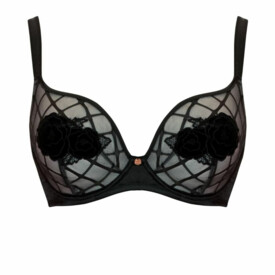 Podprsenka SCANTILLY VELVET ROSE PLUNGE BRA BLACK/SILVER