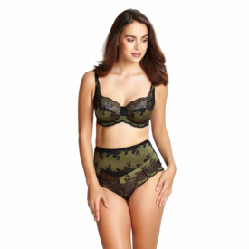 Kalhotky PANACHE CLARA HIGH WAIST BRIEF BLACK/OLIVE