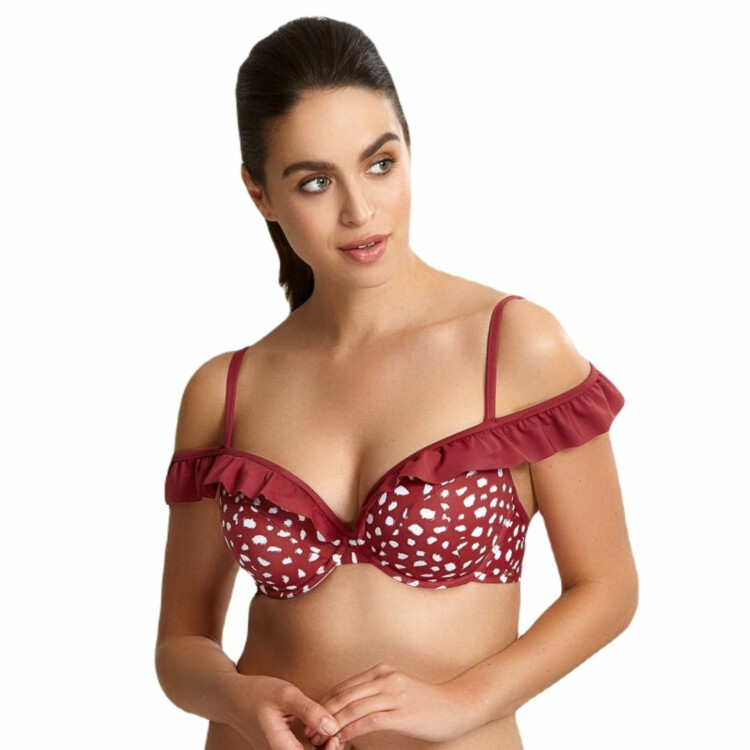 Plavky MILA Plavky vrchní díl PANACHE SWIM PADDED PLUNGE FRILL BIKINI BRICK RED