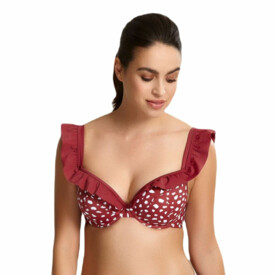 Plavky vrchní díl PANACHE SWIM MILA PADDED PLUNGE FRILL BIKINI BRICK RED