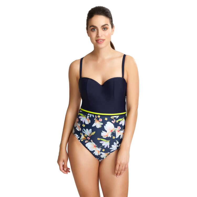 Plavky jednodílné PANACHE SWIM FLORENTINE BANDEAU SWIMSUIT NAVY FLORAL