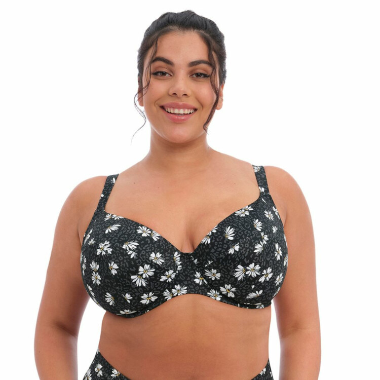 ES7274BDY Plavky vrchní díl ELOMI SWIM PLAIN SAILING UW PLUNGE BIKINI TOP BLACK DAISY