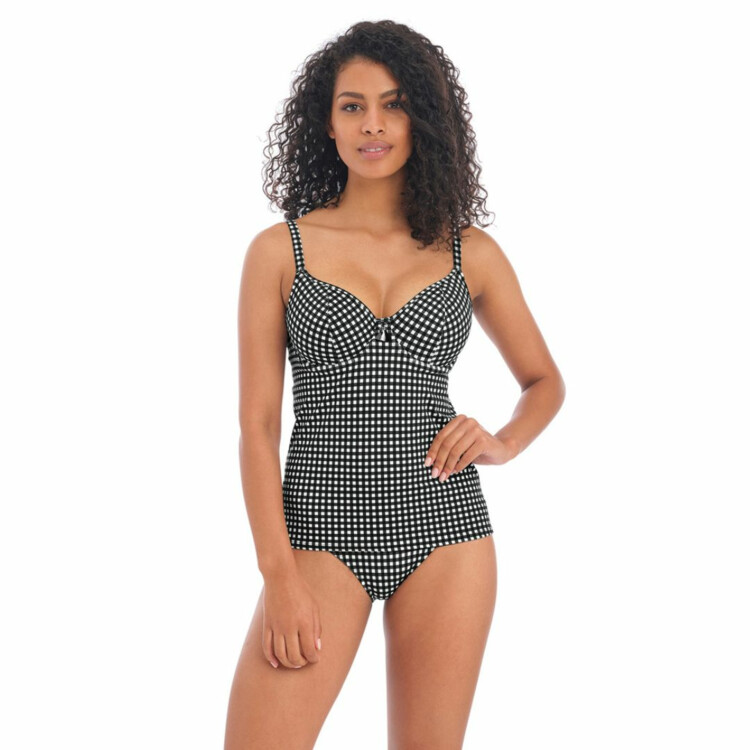 AS201956MOM  Plavky vrchní díl FREYA SWIM CHECK IN UW PLUNGE TANKINI TOP MONOCHROME