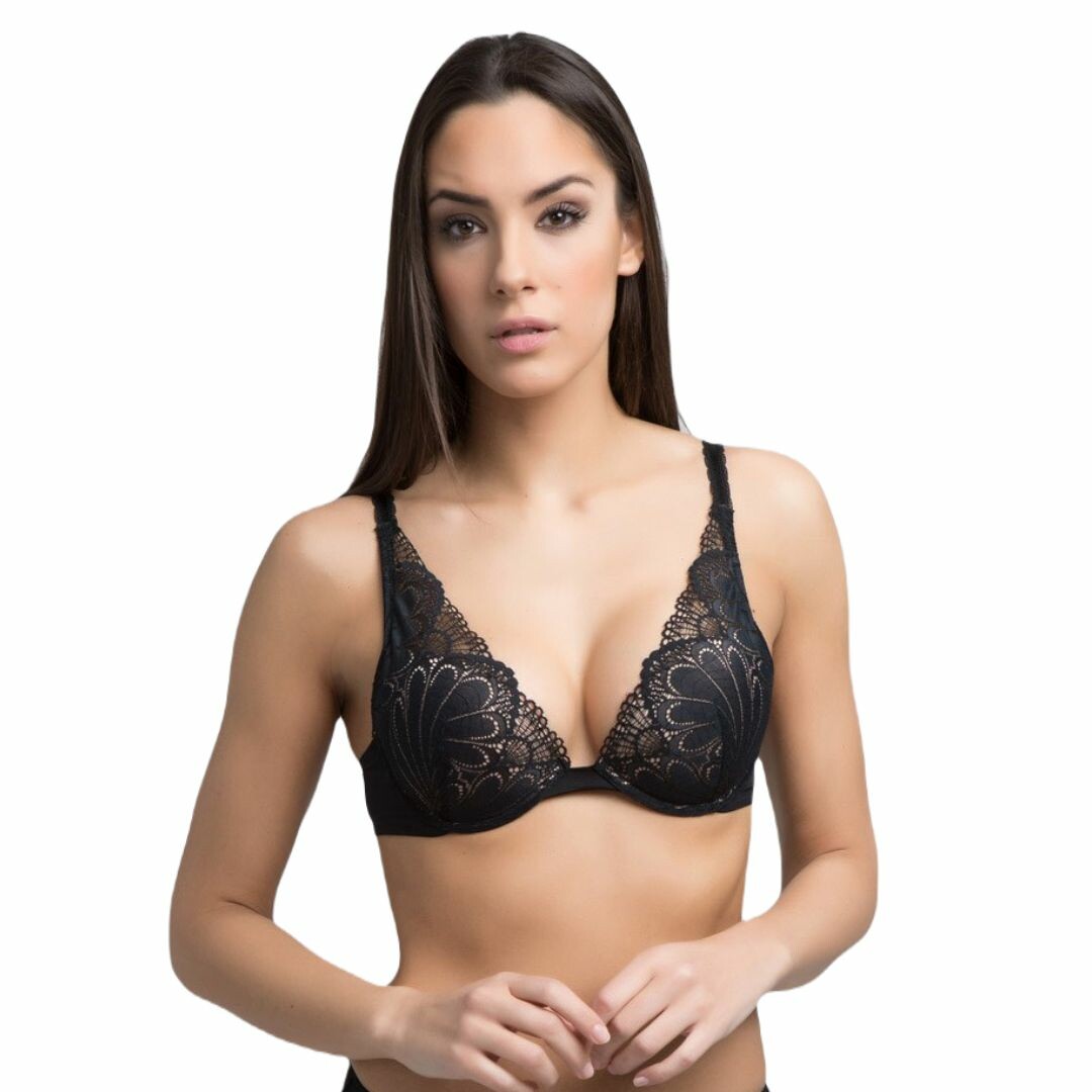 Podprsenka WONDERBRA GLAMOUR TRIANGLE PUSH UP BRA LACE BLACK