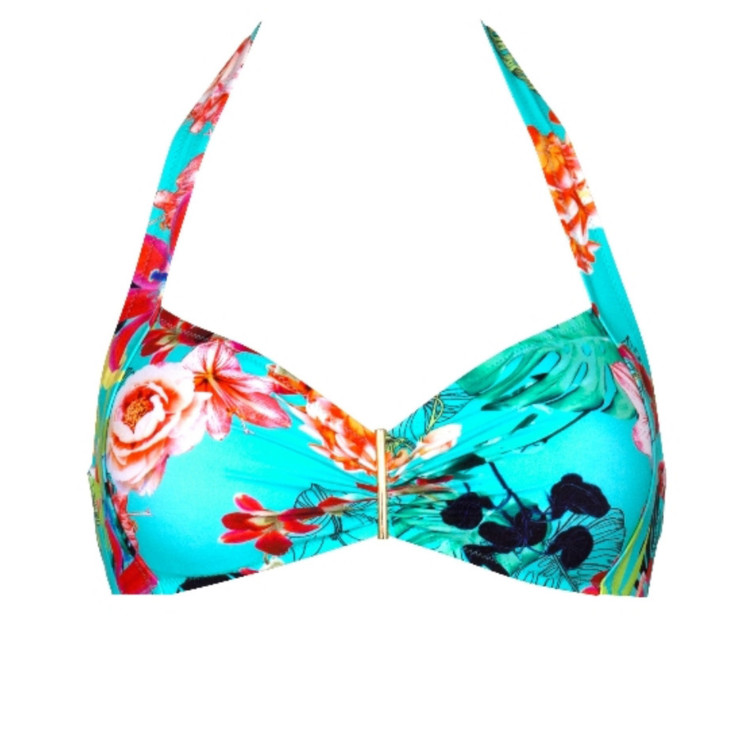 Plavky vrchní díl WATERCULT SWIM BIKINI TOP FLORAL TURQUOISE