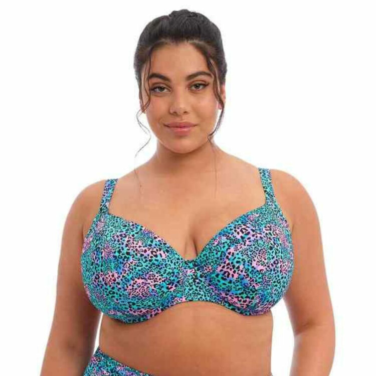 ES800702LED Plavky vrrchní díl ELOMI SWIM ELECTRIC SAVANNAH UW PLUNGE BIKINI TOP LEOPARD