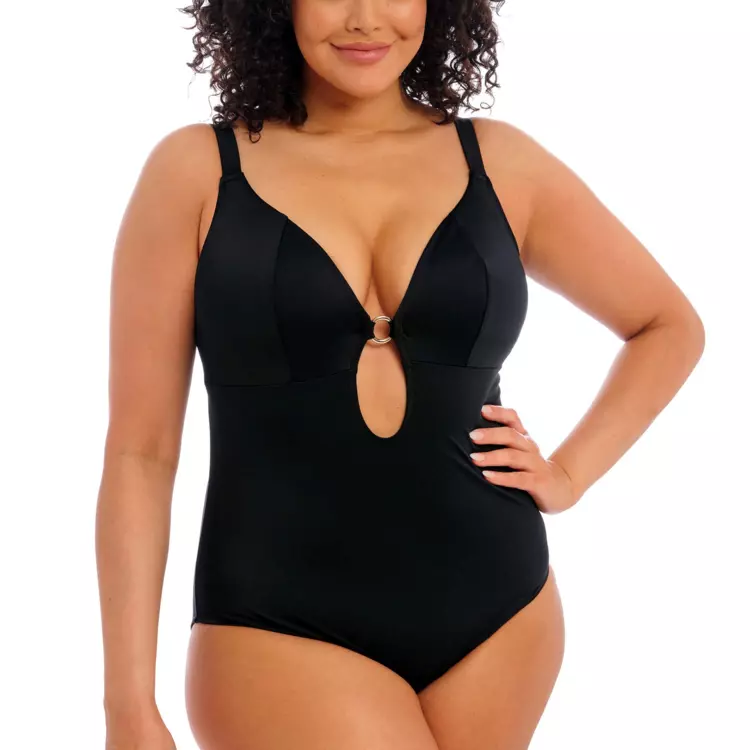 ES7280BLK_ELOMI SWIM PLAIN SAILING NON WIRED PLUNGE SWIMSUIT BLACK