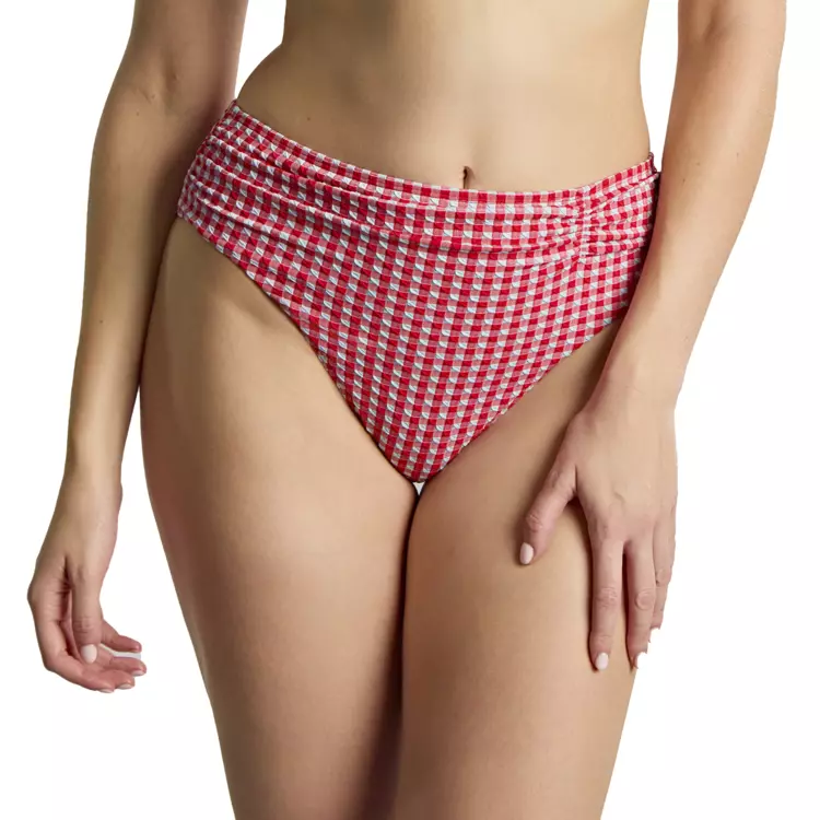 SW1729RGM_PANACHE SWIM GINGHAM MIDI GATHER BRIEF RED GINGHAM