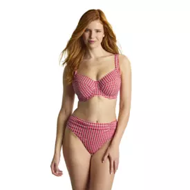 SW1729RGM_PANACHE SWIM GINGHAM MIDI GATHER BRIEF RED GINGHAM