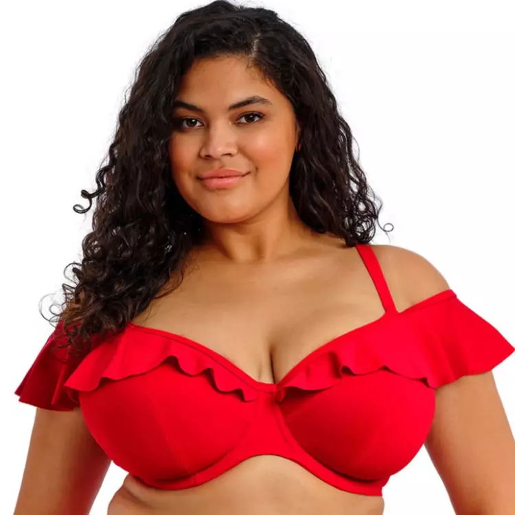 ES7282LAA_ELOMI SWIM PLAIN SAILING UW PLUNGE BIKINI TOP LAVA