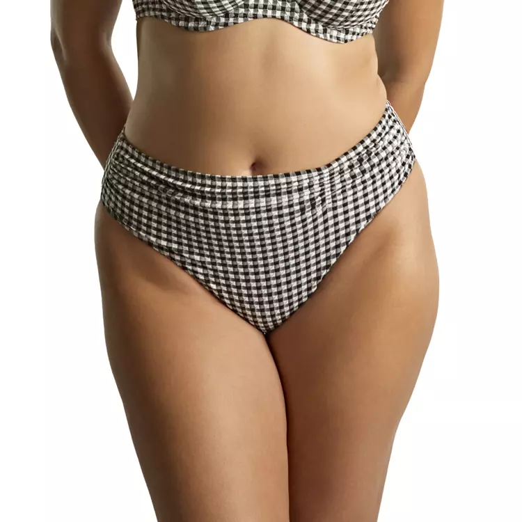 SW1729BGM_PANACHE SWIM GINGHAM MIDI GATHER BRIEF BLACK GINGHAM
