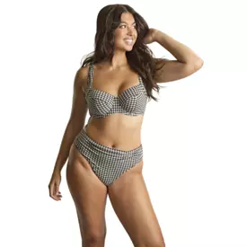 SW1729BGM_PANACHE SWIM GINGHAM MIDI GATHER BRIEF BLACK GINGHAM